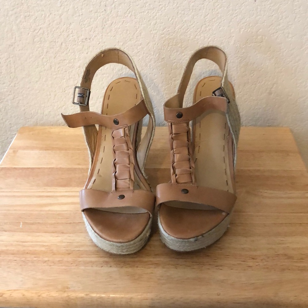 Tan leather Nine West wedges